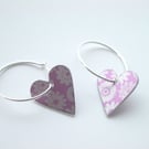 Heart hoop earrings in lilac with ditsy flower print
