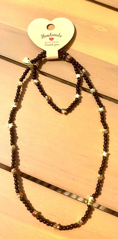 Handmade Black & Gold-Tone Star Necklace and Bracelet Set