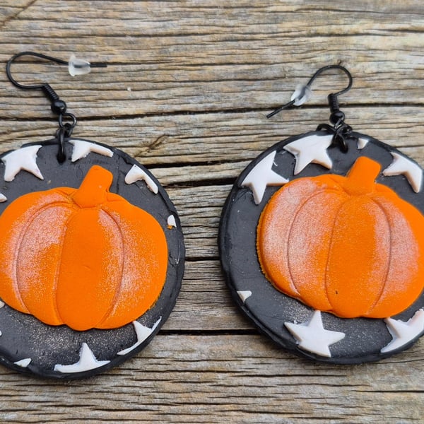 Pumpkin Halloween Disc Spooky Earrings 