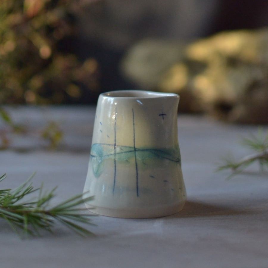 Ceramic handmade pourer jug -  Decorated with greens and blue sea tones