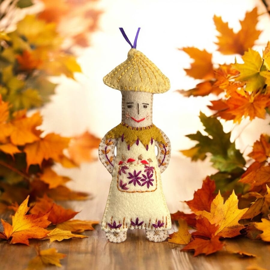 Autumn Gift Wool Felt Hand Embroidered Toadstool or Mushroom Lady