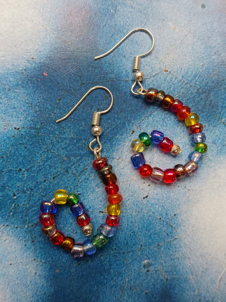 Rainbow Glass Beaded Curly Earrings