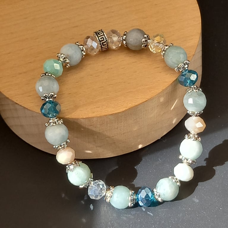 Aquamarine and Mixed Crystal Rondelle Bracelet