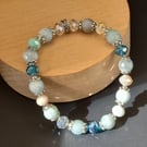 Aquamarine and Mixed Crystal Rondelle Bracelet
