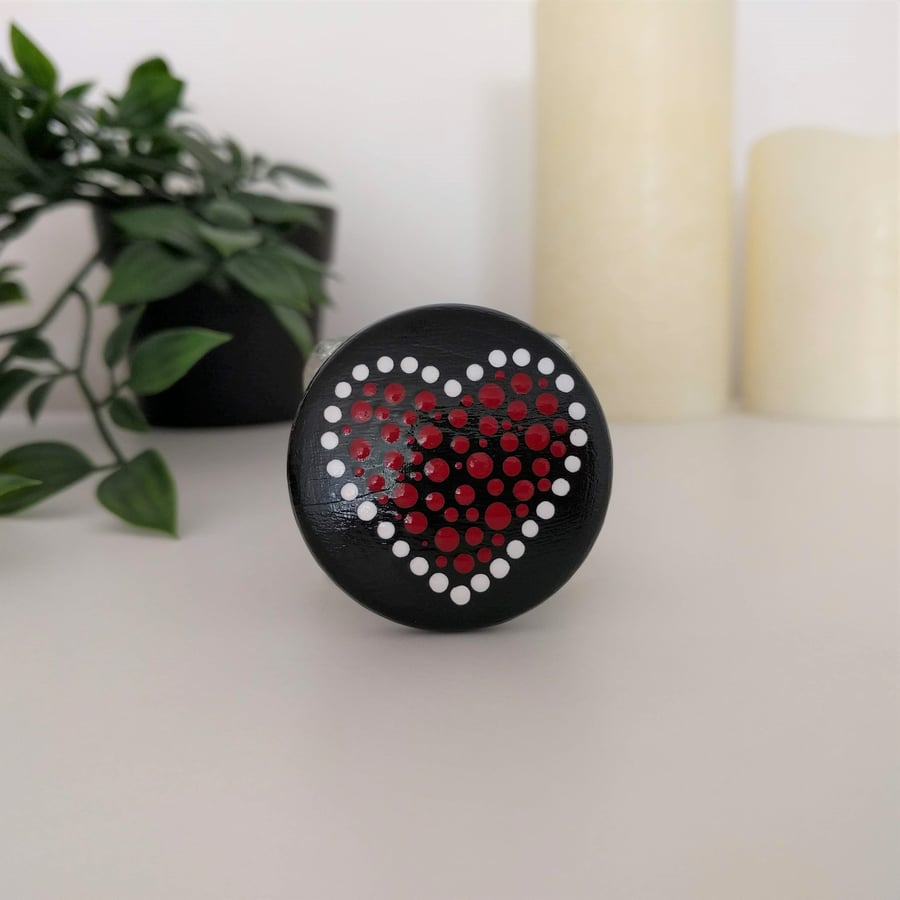 Red heart dot painted wooden token