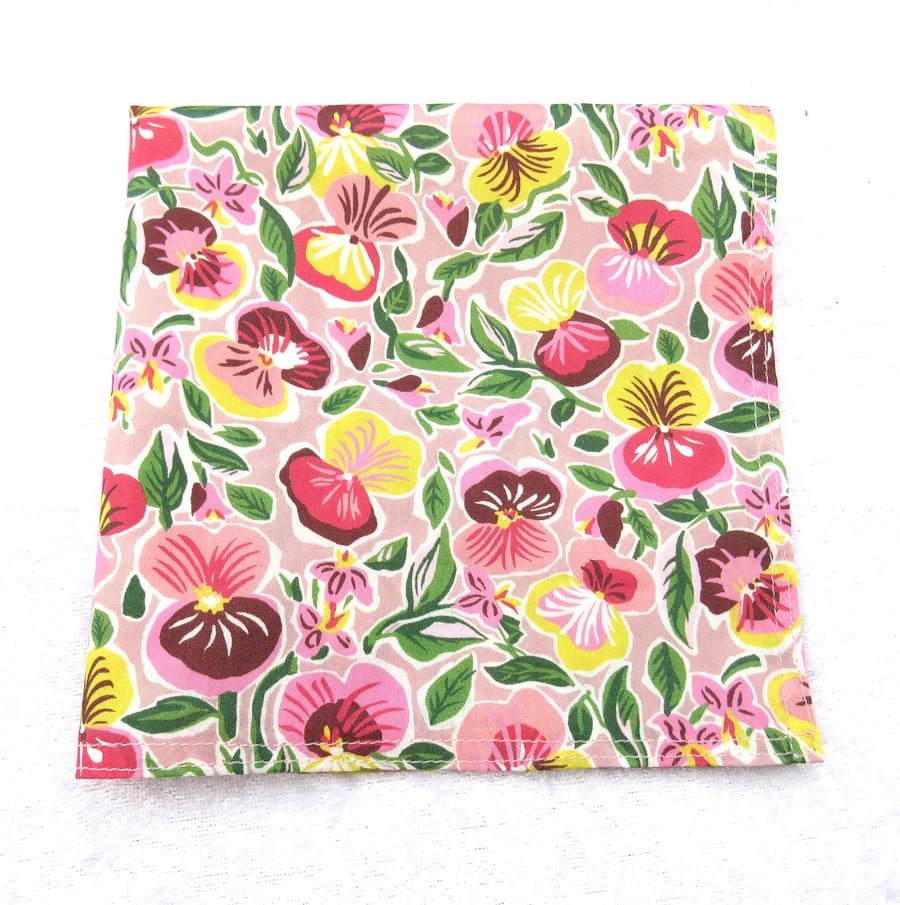Liberty print handkerchief, Pru Roskrow design, pansies