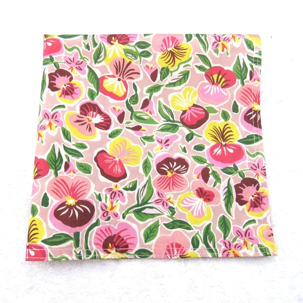 Liberty print handkerchief, Pru Roskrow design, pansies