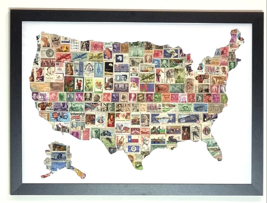 Vintage USA stamp collage art