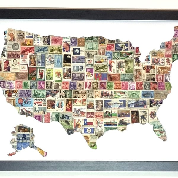 Vintage USA stamp collage art
