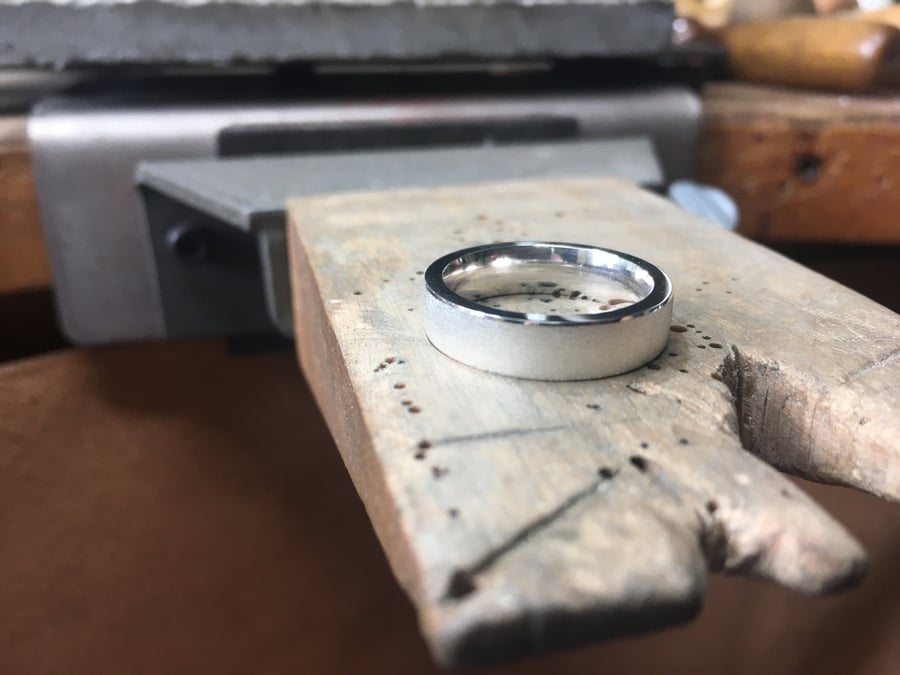 Wide Wedding Ring, Satin finish with High Polish Accents. Men's, Women's, Unisex