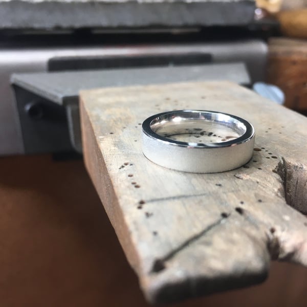 Wide Wedding Ring, Satin finish with High Polish Accents. Men's, Women's, Unisex