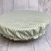 One extra large reusable bowl cover to fit a mixing bowl. Sage green stripes