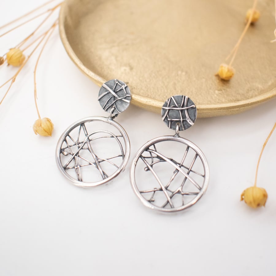 Circle Earrings in Sterling Silver,  DOODLE unique jewellery