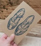 Brogues shoes greeting card , Linoprinted, recycled card. - Image 3