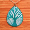 Tree design teardrop pendant in enamelled copper 197
