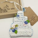 Crochet Wedding Cake Hanger  - Alternative to a Wedding Card 