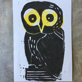 Print No.7. Original Owl Lino Print Artwork  -  Unframed