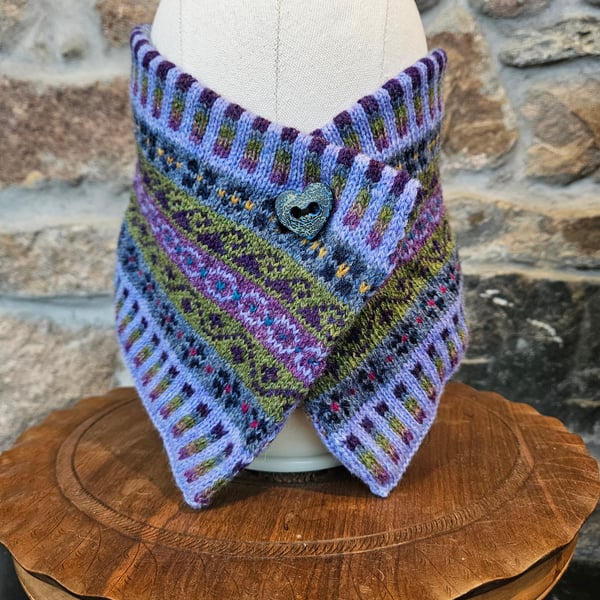 Fair Isle 'Peerie' Neckwarmer Cornflower and Multi