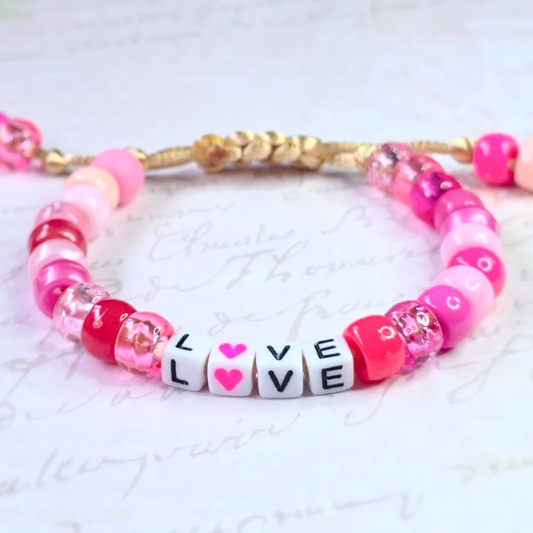 Pink LOVE Beaded Bracelet