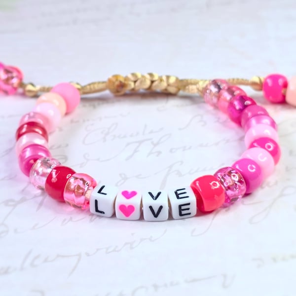 Pink LOVE Beaded Bracelet