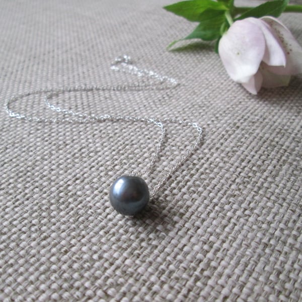 Slate-coloured Freshwater Pearl Pendant Necklace, sterling silver