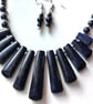 Blue Goldstone Tapered Necklace & Earrings Handmade Jewellery Gift Set  - Image 4