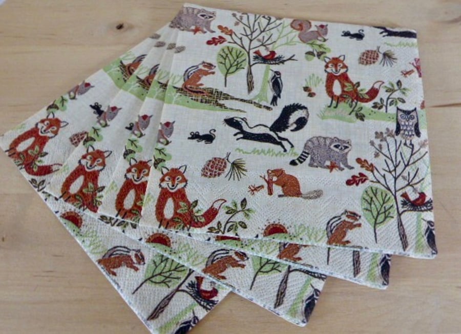 Woodland Animal Paper Napkins - Folksy