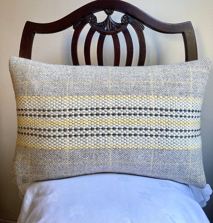 Alta cushion - Primrose Yellow. Handwoven in Wales