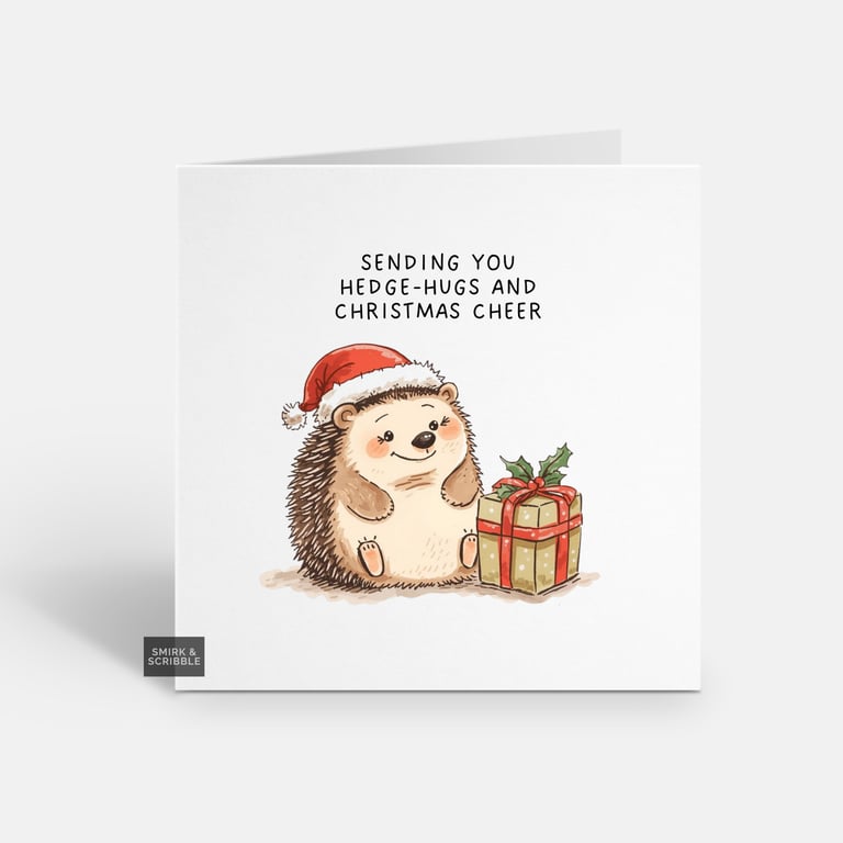 Unique Funny Christmas Card For Him Or Her - Cute Xmas Greeting - Hedgehog 