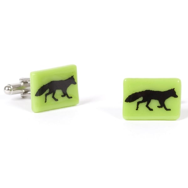 Fox Cufflinks Fused Glass with Screen Printed Kiln Fired Enamel