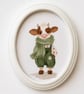 Original Cow Acrylic Painting in Vintage Oval Frame, Farmhouse Nursery Art
