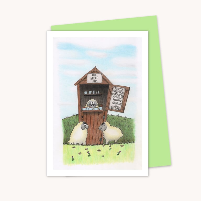 Sheep Dip Greeting Card: Cute and Funny Pencil Illustration (216)