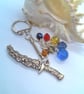 Silver Dagger Charm and Multi Coloured Crystal Bead Key Ring, End of Term Gift - Image 3