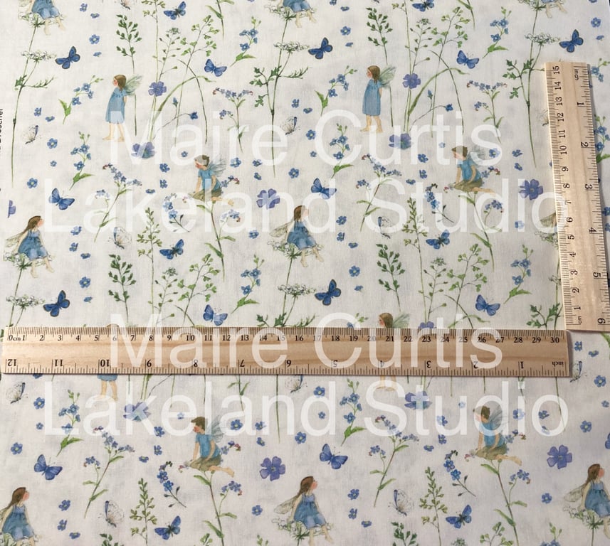 Elf Garden Blue cotton quilt fabric from quarter metre