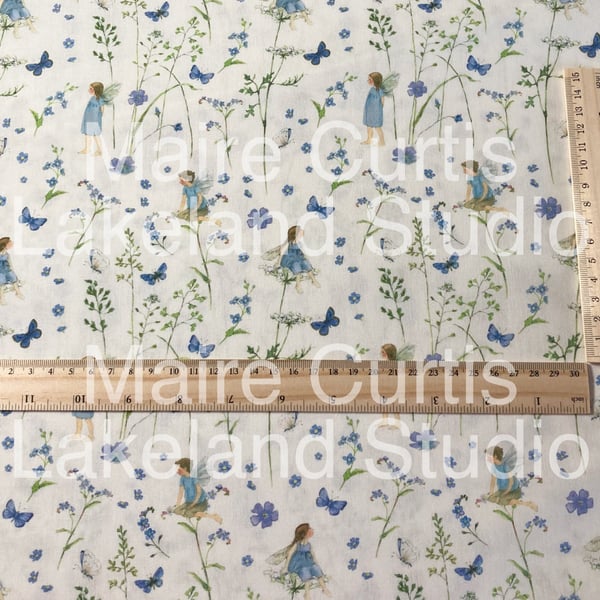 Elf Garden Blue cotton quilt fabric from quarter metre