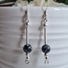 Natural Snowflake Obsidian & 925 Silver Dangle Earrings Gift Crystal Jewellery