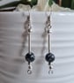 Natural Snowflake Obsidian & 925 Silver Dangle Earrings Gift Crystal Jewellery