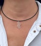Leather choker necklace, Honeycomb pendant, Boho jewellery for women