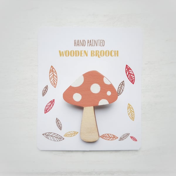 Toadstool Brooch, Mushroom Pin, Wooden Fungi Pin, Fly Agaric Brooch