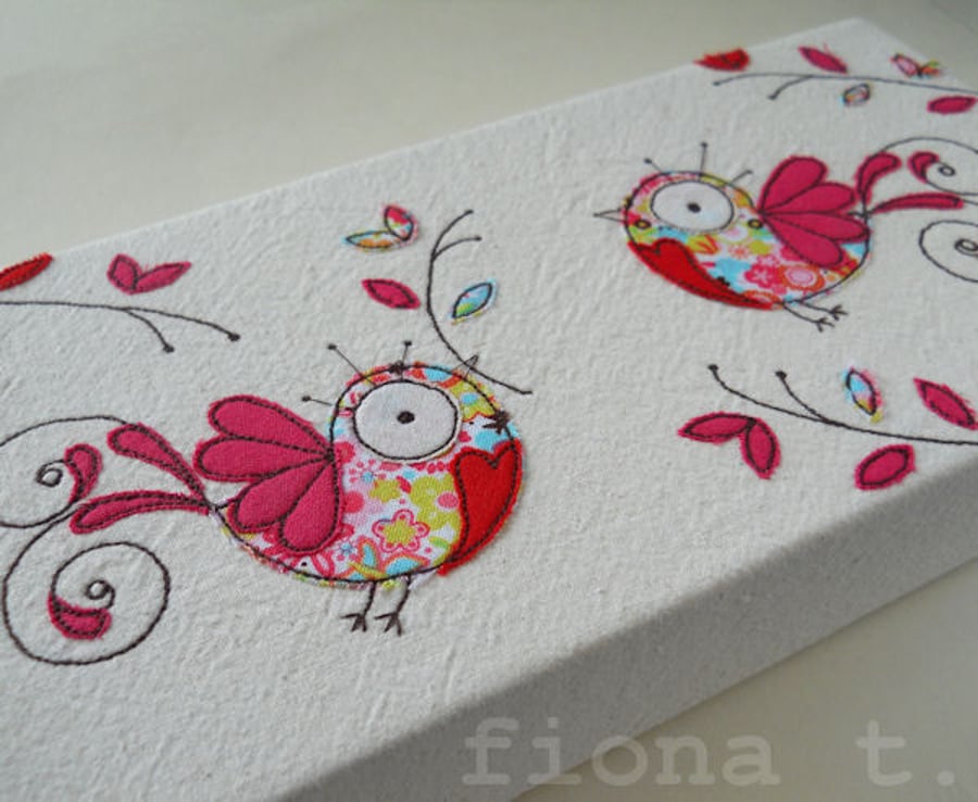 embroidered peace doves textile art