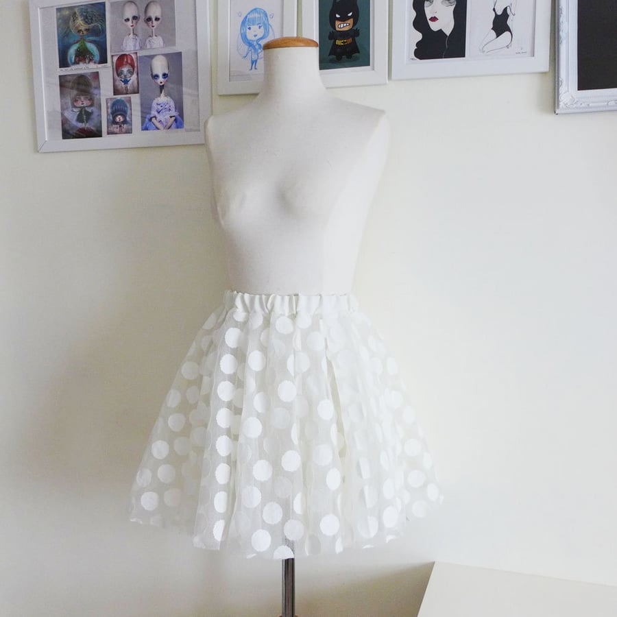 Made-to-order Ivory Large Spot Tulle Skirt