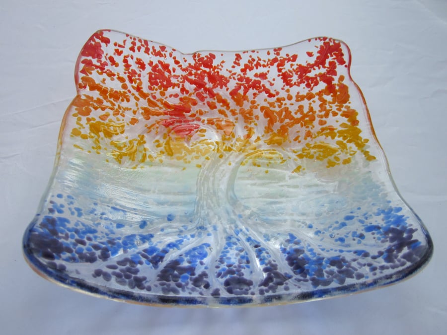 Handmade fused glass candy bowl - tree of life 2
