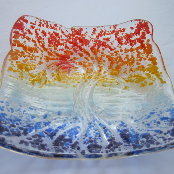 Handmade fused glass candy bowl - tree of life 2