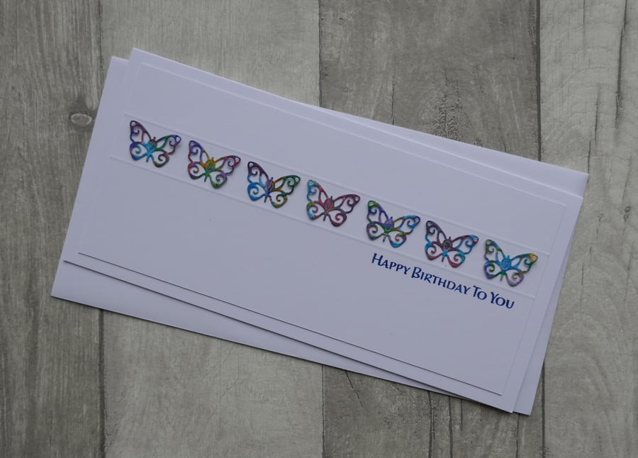 Pink, Purple, Green, Turquoise & Gold Butterflies - Happy Birthday to You - Card