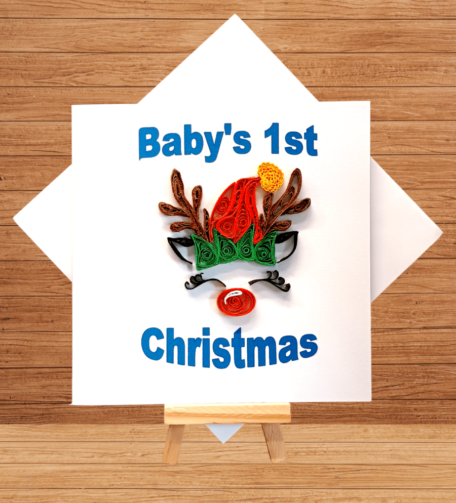 Charming quilled reindeer 1st Christmas card