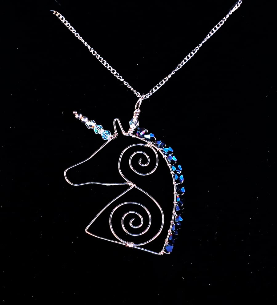 Mythical Crystal Unicorn Wire Pendant Necklace