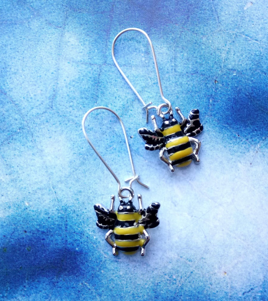 Beautiful Bee Charm Hoop and Hook Style Sterling Silver Earrings