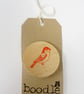 Red bird hand screen printed wooden brooch - Image 2