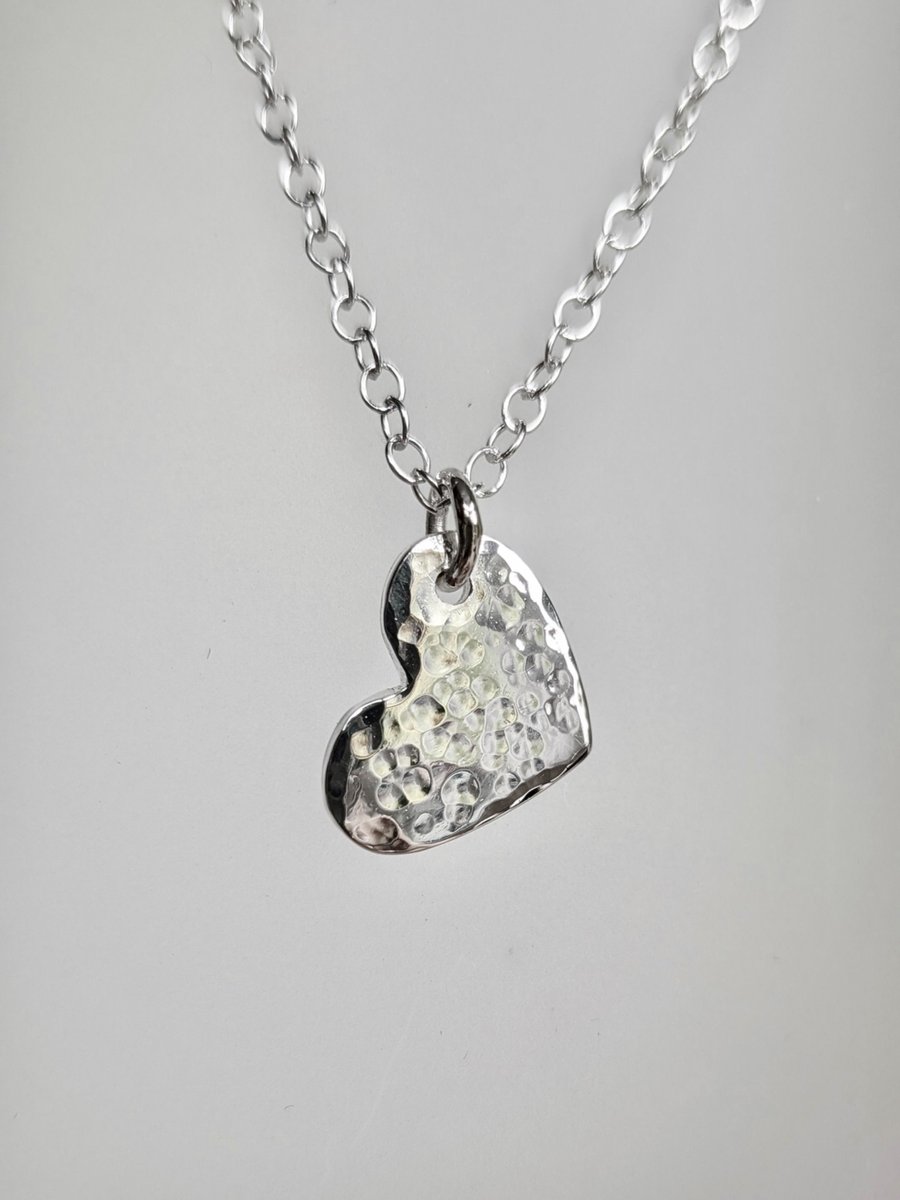 Hammered Heart Sterling Silver Pendant Necklace