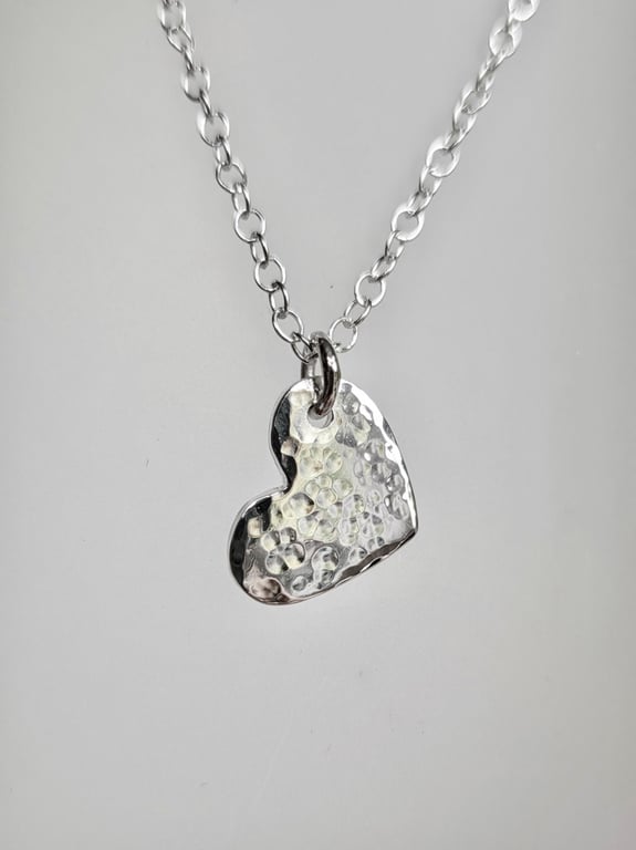 Hammered Heart Sterling Silver Pendant Necklace